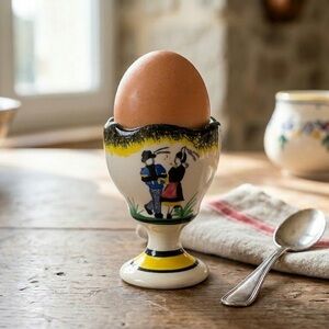 Rare Henriot Quimper Faience Egg Cup – Hand-Painted Breton Couple